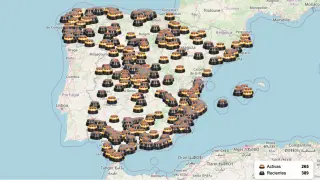 Mapa de las balizas V16 en España