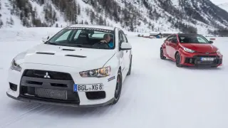 Mitsubishi Lancer Evo X vs. Toyota GR Yaris en nieve