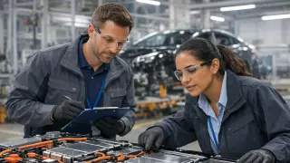 Expertos analizando una batería de un coche eléctrico