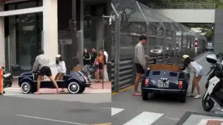 George Russel se queda tirado en Mónaco con su Fiat 600 Jolly