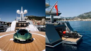 Un hipercoche y un monoplaza de F1 subidos a un yate en Mónaco
