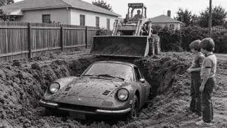 Un Ferrari acabó enterrado en un jardín