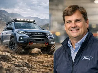 Jim Farley, CEO de Ford, junto a uno de los modelos de BYD.