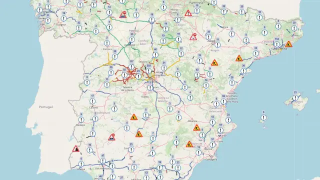 El mapa que ha lanzado la DGT con las incidencias en carretera.