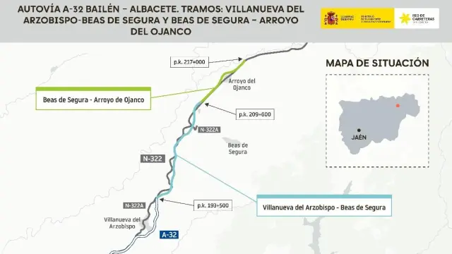Los dos nuevos tramos que se construirán en la autovía A-32.