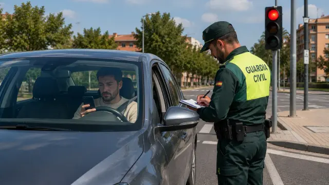 El uso del teléfono móvil en un semáforo en rojo sigue siendo una infracción
