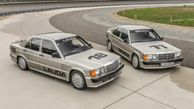 Mercedes 190E de Senna y Lauda con los que compitieron en los circuitos de Fórmula 1