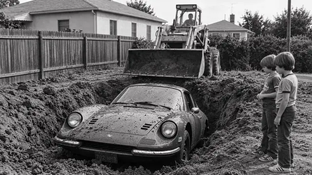 Un Ferrari acabó enterrado en un jardín