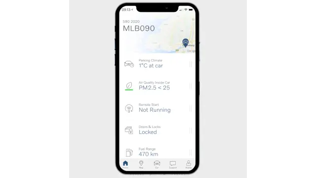 Detalle de la app Volvo On Call que muestra la calidad del aire en el interior del coche.