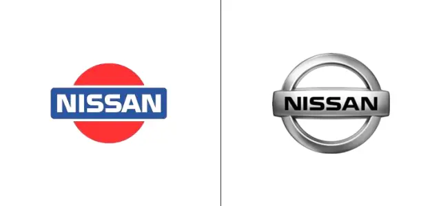 El antes y el después del logo de Nissan.