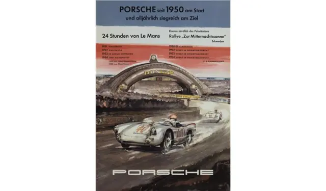 Cartel histórico de Porsche en Le Mans 1954