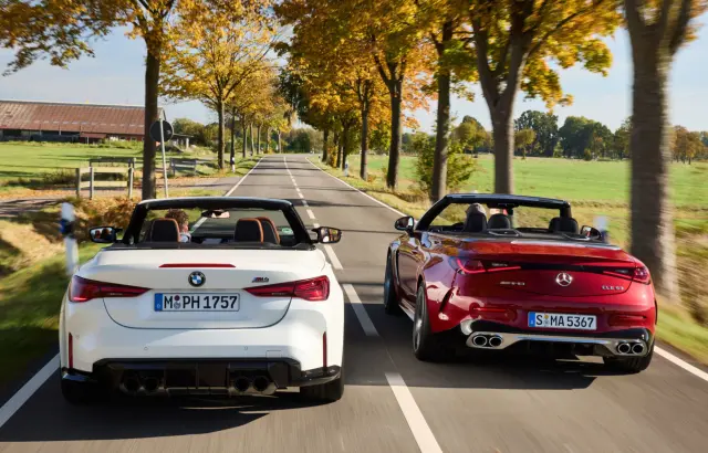 BMW M4 Competition Cabrio xDrive vs. Mercedes-AMG CLE 53 4Matic+ Cabrio. Zagas.