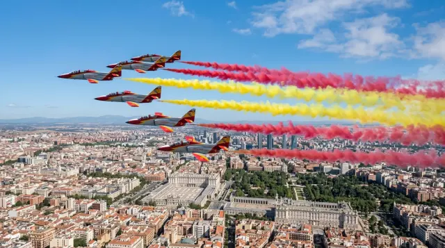 Los aviones del desfile utilizan el diésel para crear su colorida estela